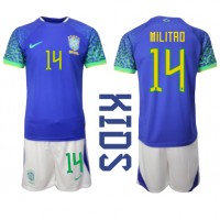 Brazil Eder Militao #14 Gostujuci Dres za djecu SP 2022 Kratak Rukav (+ Kratke hlače)